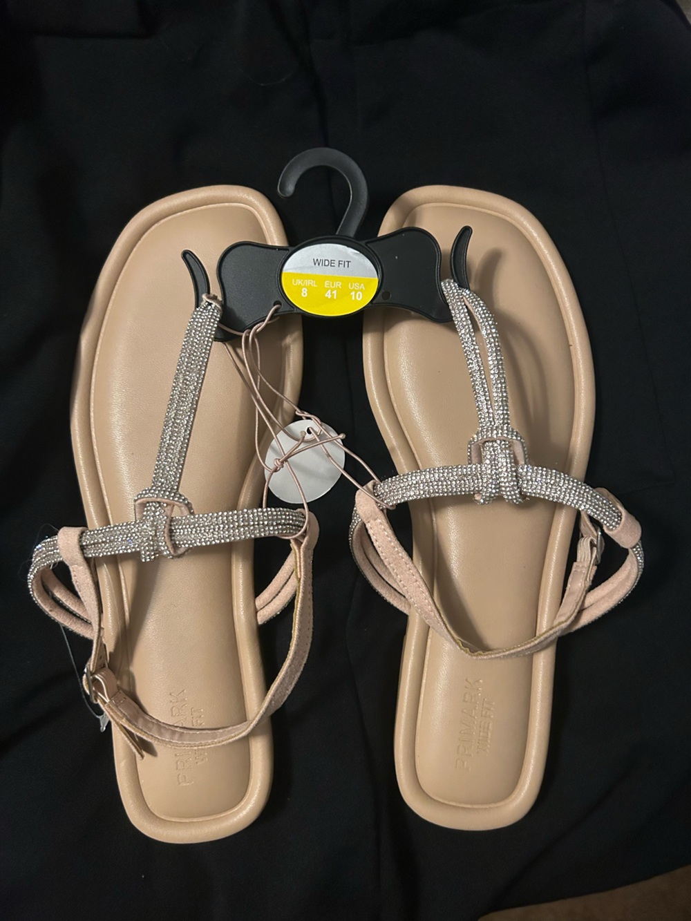 Primark Blush T-Strap Rhinestone Sandals